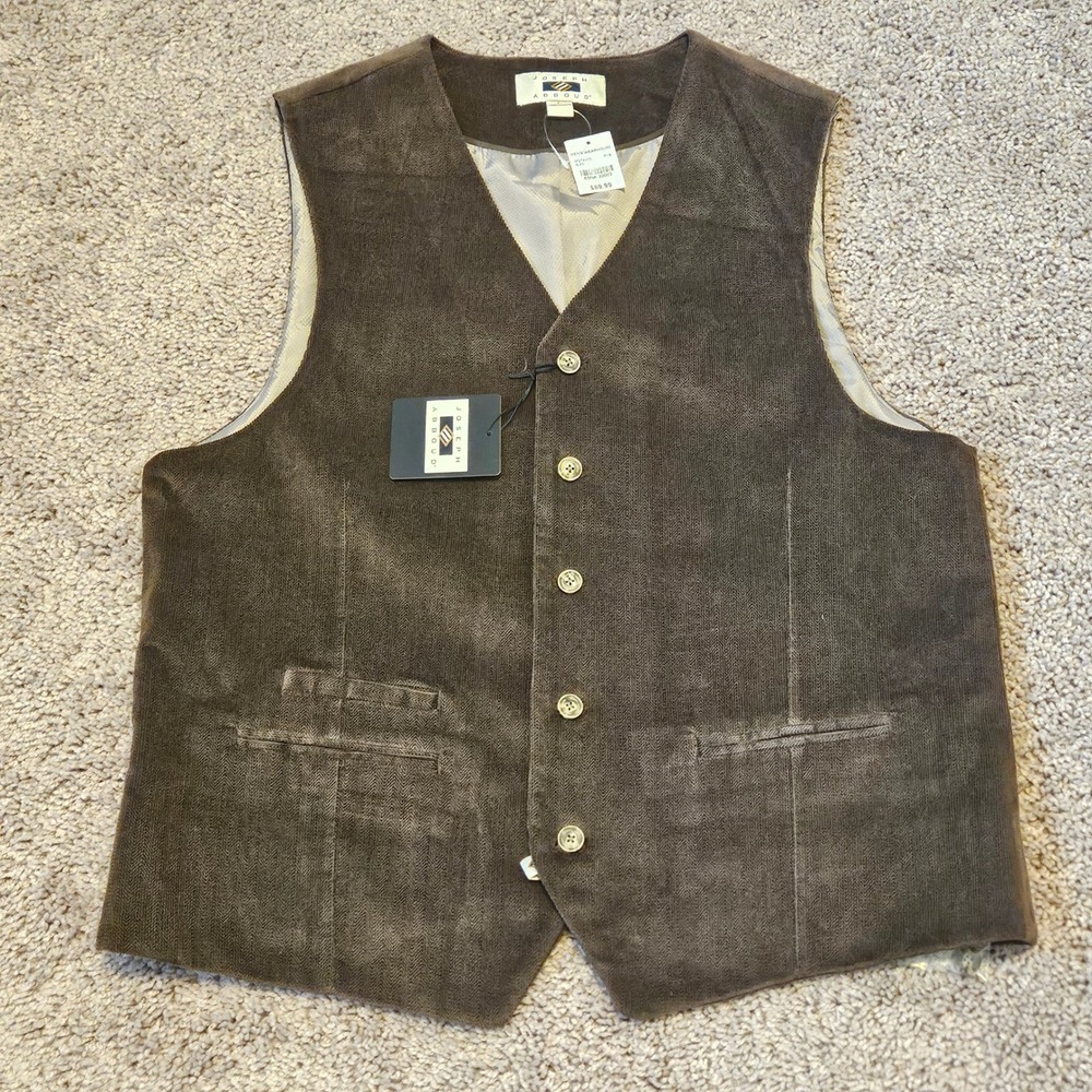 Joseph Abboud Brown Velvet Vest Mens L NEW Button Front Professorcore‎ Heritage